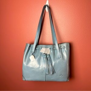 New Patricia Nash Leather Drawstring Witney Tote in Safflower Blue Bag Purse